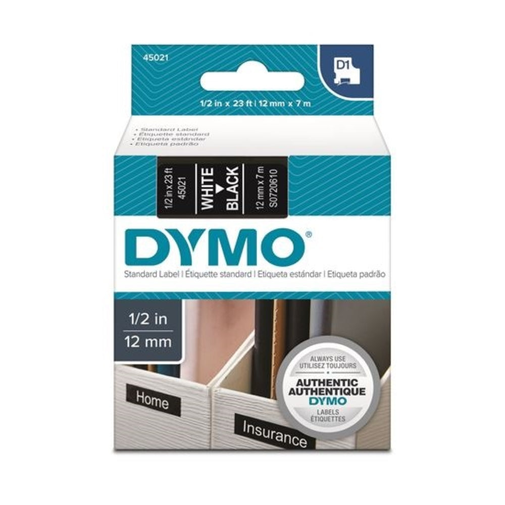 S0720610 Dymo D1 12mm x 7m Label Tape White on Black
