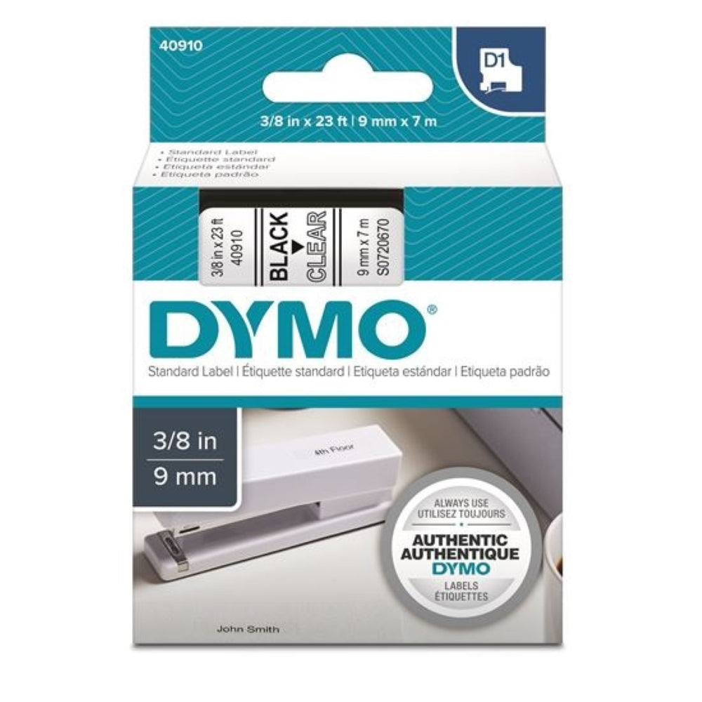 S0720670 Dymo D1 9mm x 7m Label Tape Black on Clear